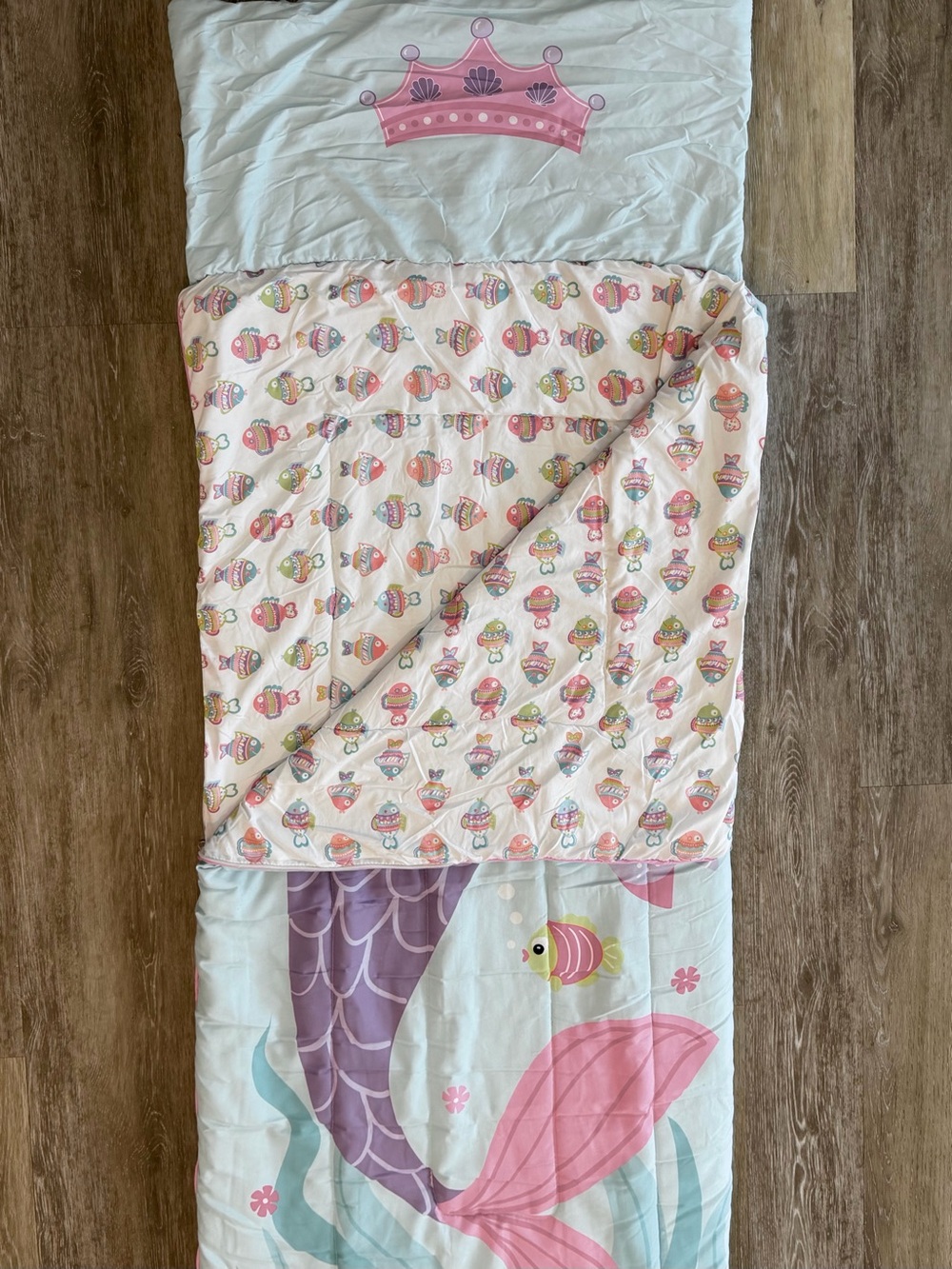 Girls' Pink Mermaid Sleeping Bag with Crown Pillow